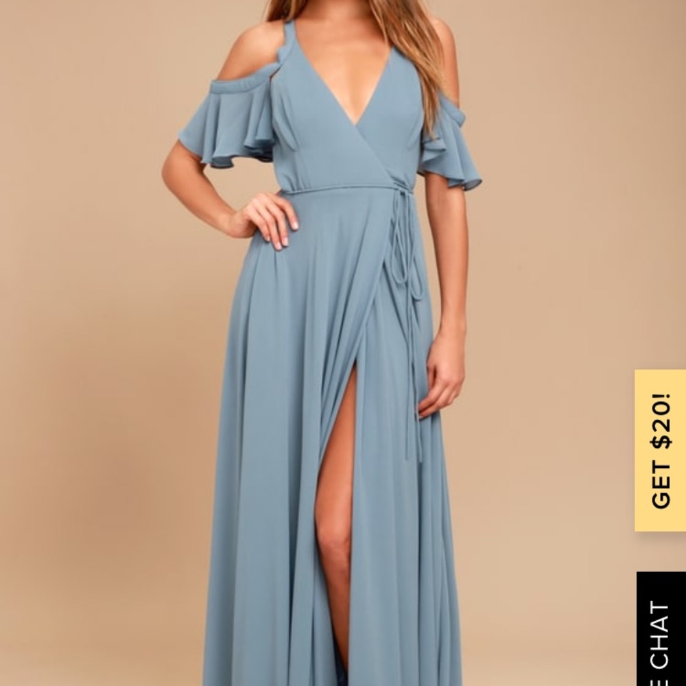 Lulu’s Easy Listening Slate Blue Wrap Dress, XL